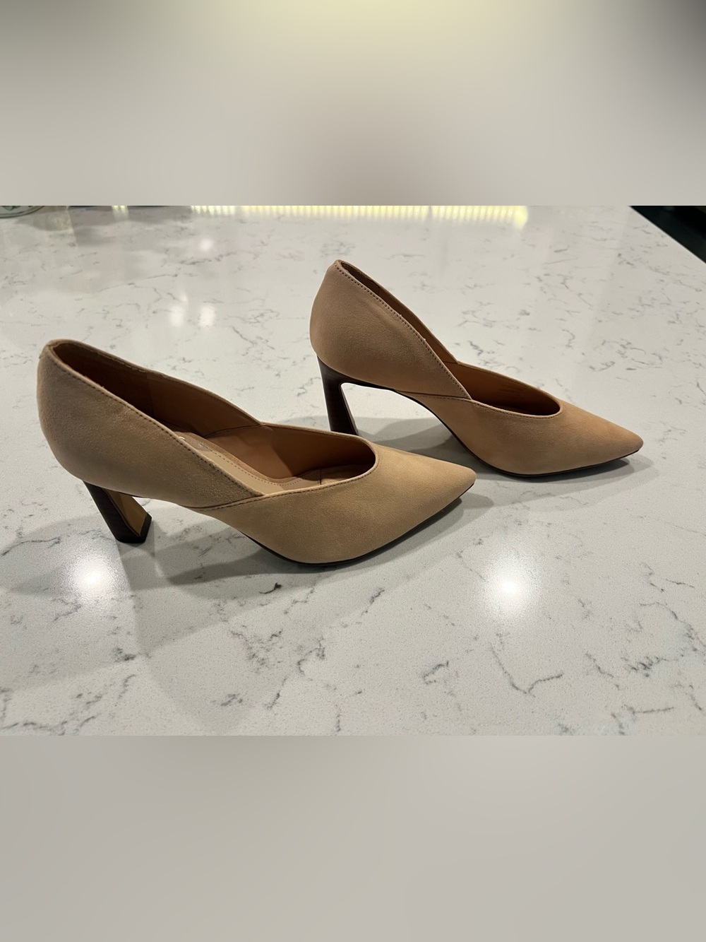 Vince Camuto Taupe Pointed-Toe Mid Heel Pumps